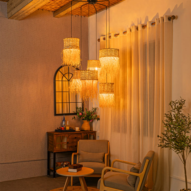 Amber 6-Light Hanging Cluster Pendant Coastal Chandelier