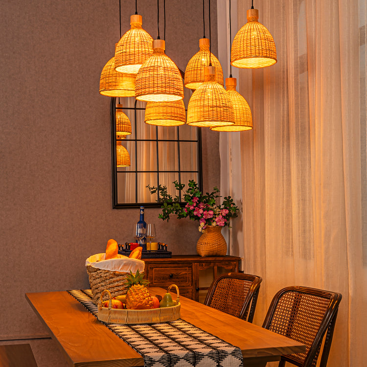 8-Light Cluster Rattan Dome Chandelier in Matte Black