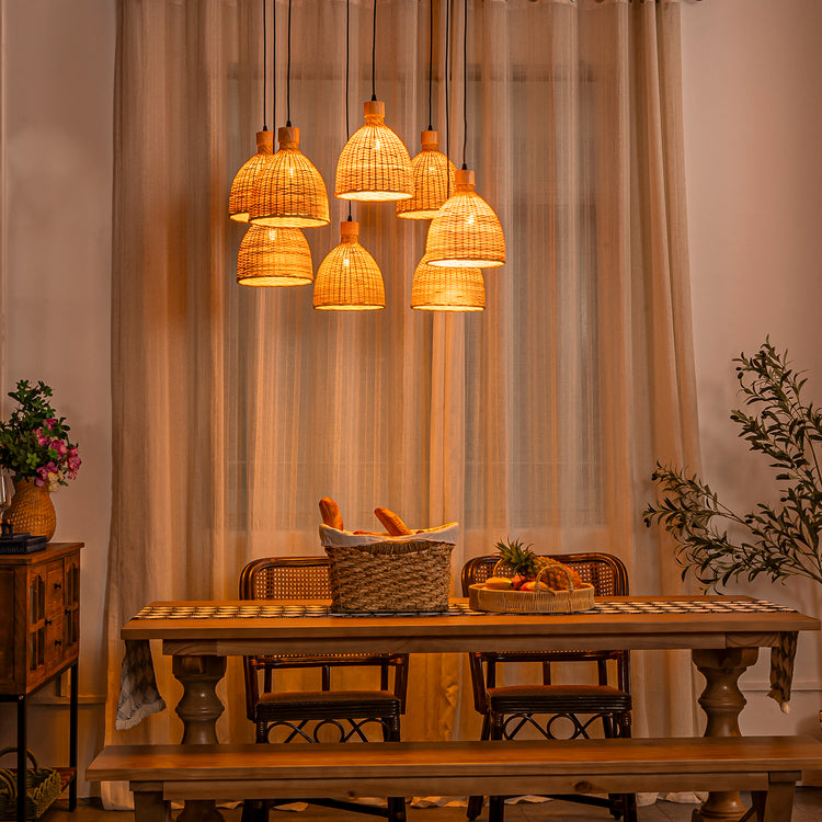 8-Light Cluster Rattan Dome Chandelier in Matte Black