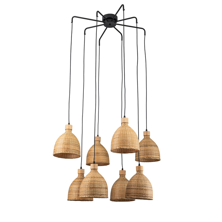 8-Light Cluster Rattan Dome Chandelier in Matte Black