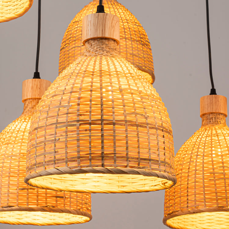 8-Light Cluster Rattan Dome Chandelier in Matte Black