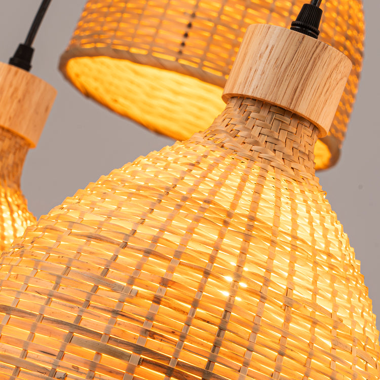 8-Light Cluster Rattan Dome Chandelier in Matte Black