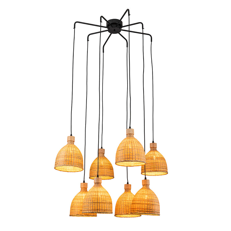 8-Light Cluster Rattan Dome Chandelier in Matte Black