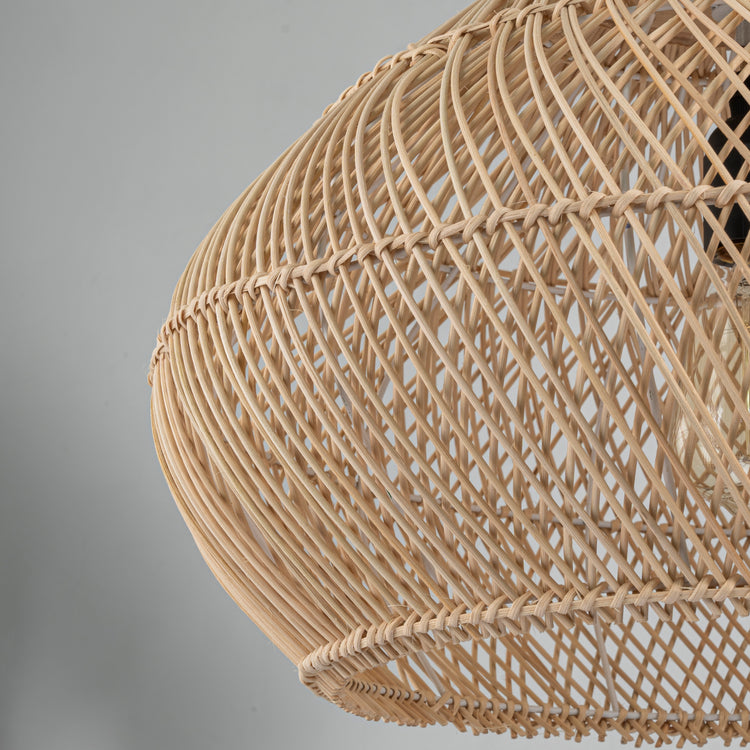 Zula Coastal Large Rattan Pendant Light in Brass Rustic Wood Accent Ceiling Light