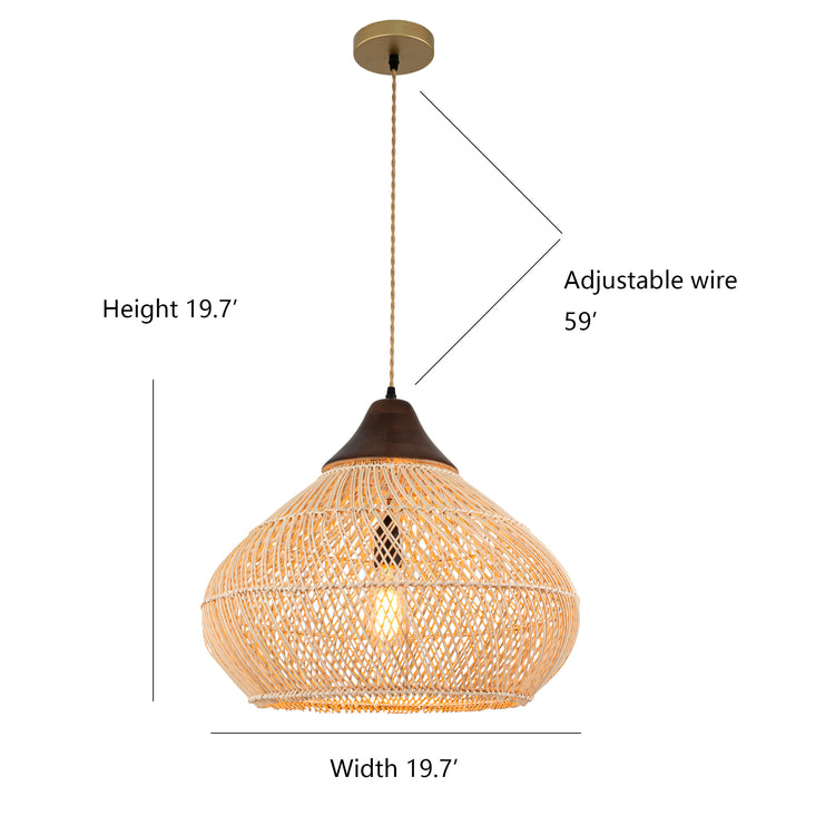 Zula Coastal Large Rattan Pendant Light in Brass Rustic Wood Accent Ceiling Light