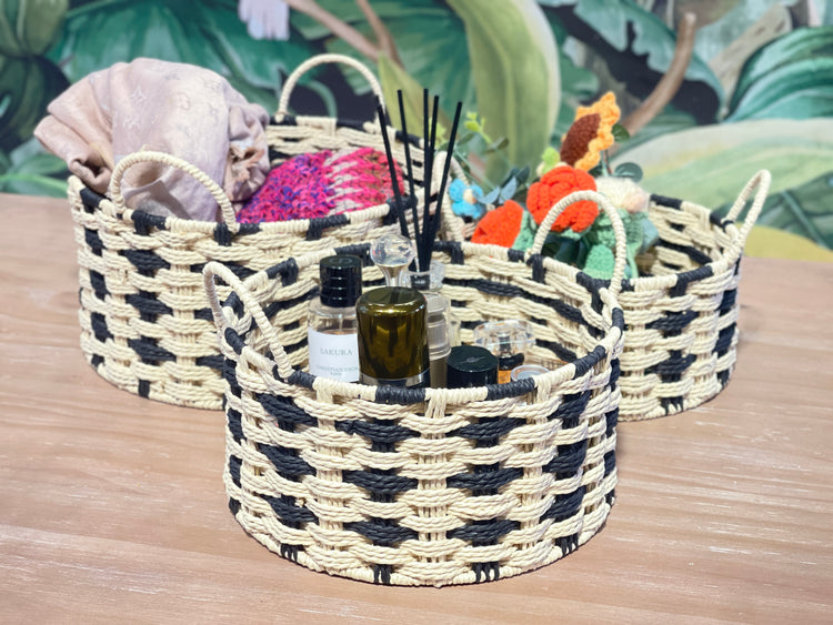 ELE LIGHT & DECOR Bohemian Decorative Woven Storage Basket Set of 3