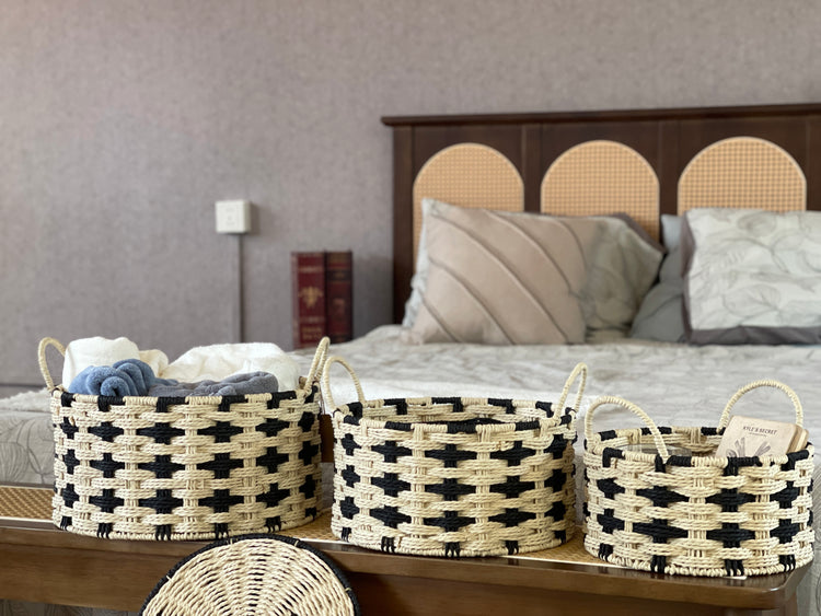ELE LIGHT & DECOR Bohemian Decorative Woven Storage Basket Set of 3