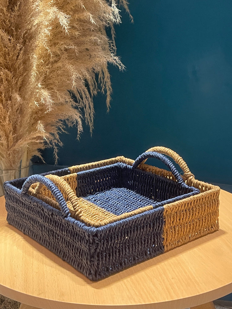 ELE LIGHT & DECOR Handwoven Boho Rectangular Decorative Tray Handles Set of 2