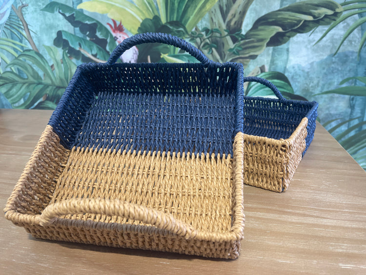 ELE LIGHT & DECOR Handwoven Boho Rectangular Decorative Tray Handles Set of 2