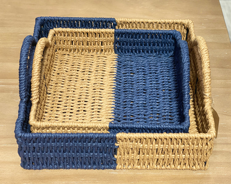 ELE LIGHT & DECOR Handwoven Boho Rectangular Decorative Tray Handles Set of 2