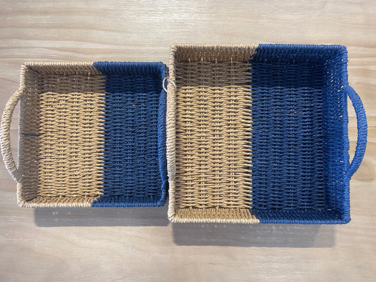 ELE LIGHT & DECOR Handwoven Boho Rectangular Decorative Tray Handles Set of 2