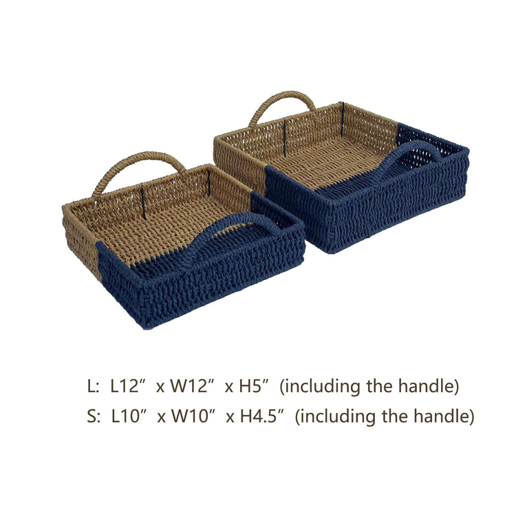 ELE LIGHT & DECOR Handwoven Boho Rectangular Decorative Tray Handles Set of 2