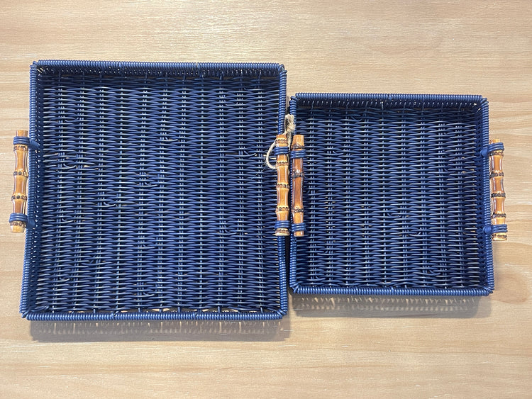 ELE LIGHT & DECOR Outdoor/Indoor PE Rattan Serving Tray With Handle Set of 2