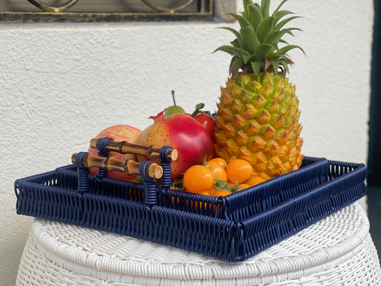 ELE LIGHT & DECOR Outdoor/Indoor PE Rattan Serving Tray With Handle Set of 2