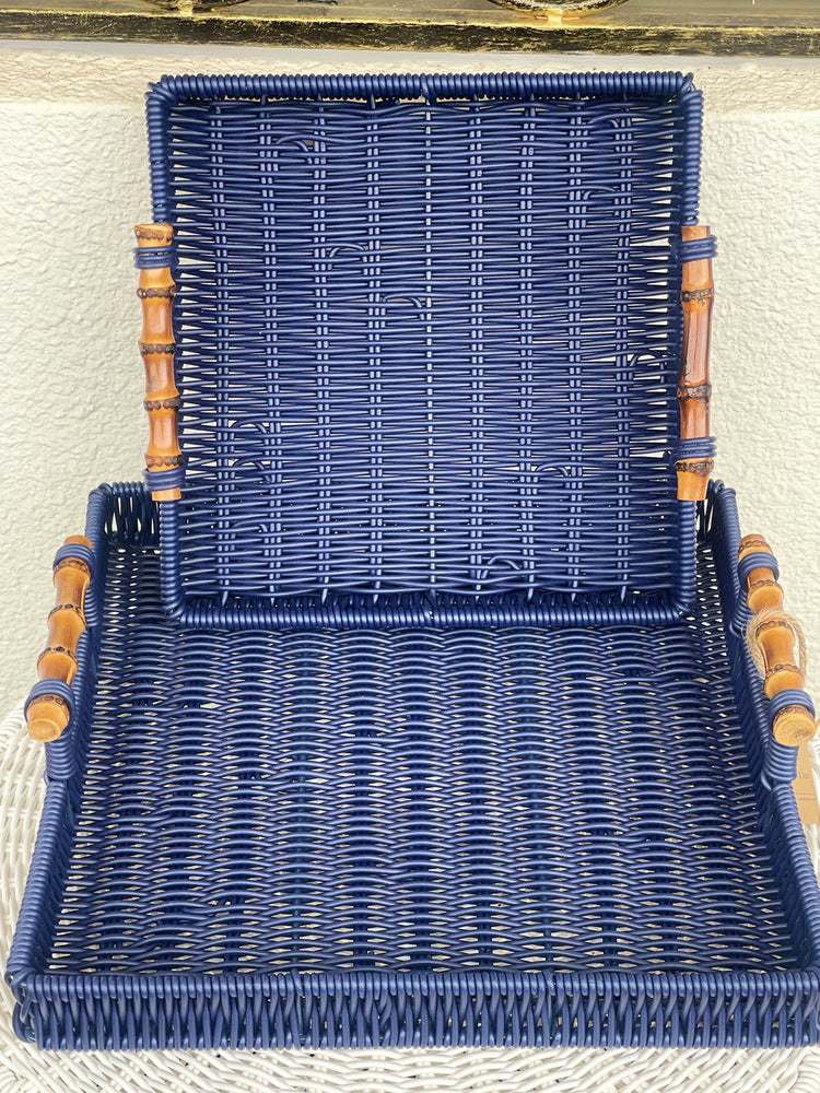 ELE LIGHT & DECOR Outdoor/Indoor PE Rattan Serving Tray With Handle Set of 2