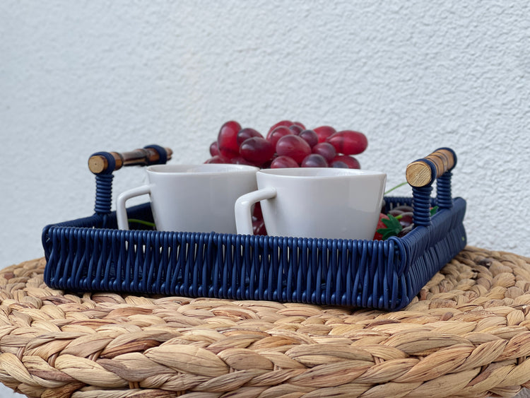 ELE LIGHT & DECOR Outdoor/Indoor PE Rattan Serving Tray With Handle Set of 2