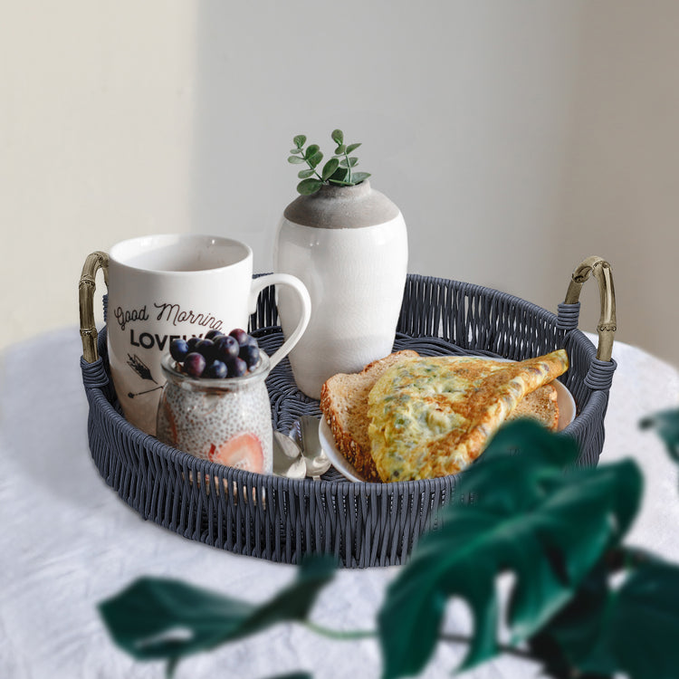 ELE LIGHT & DECOR Outdoor/Indoor Decorative Black Wicker Serving Tray Handle