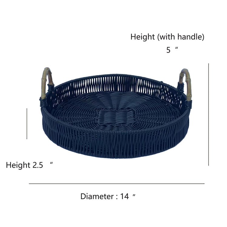 ELE LIGHT & DECOR Outdoor/Indoor Decorative Black Wicker Serving Tray Handle