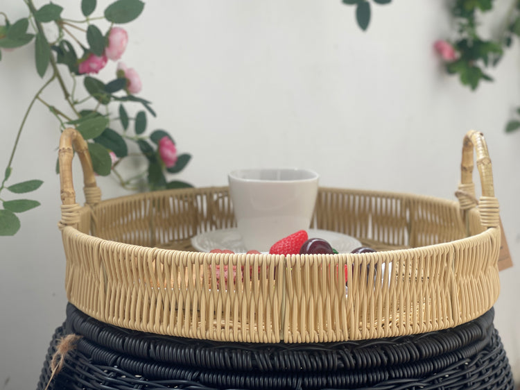 ELE LIGHT & DECOR Outdoor/Indoor Decorative Wicker Serving Tray With Handle