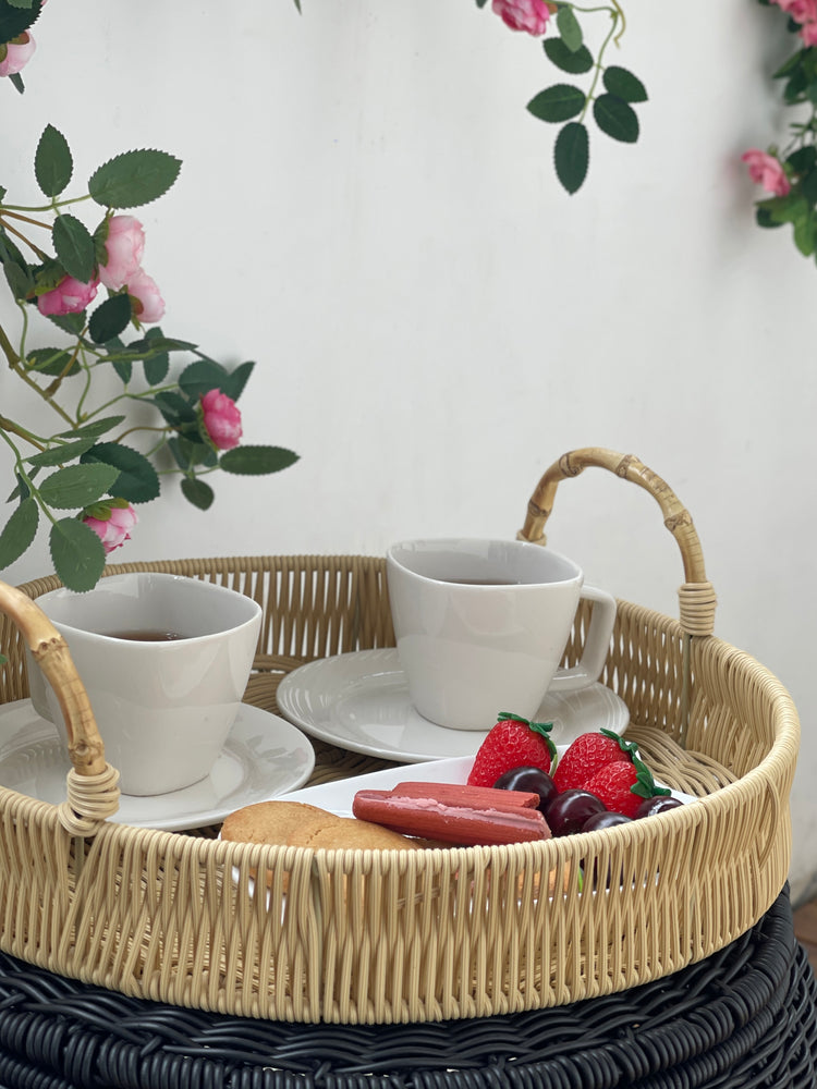 ELE LIGHT & DECOR Outdoor/Indoor Decorative Wicker Serving Tray With Handle