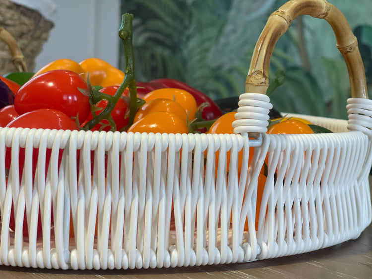 ELE LIGHT & DECOR Outdoor/Indoor Decorative White Wicker Serving Tray With Handle