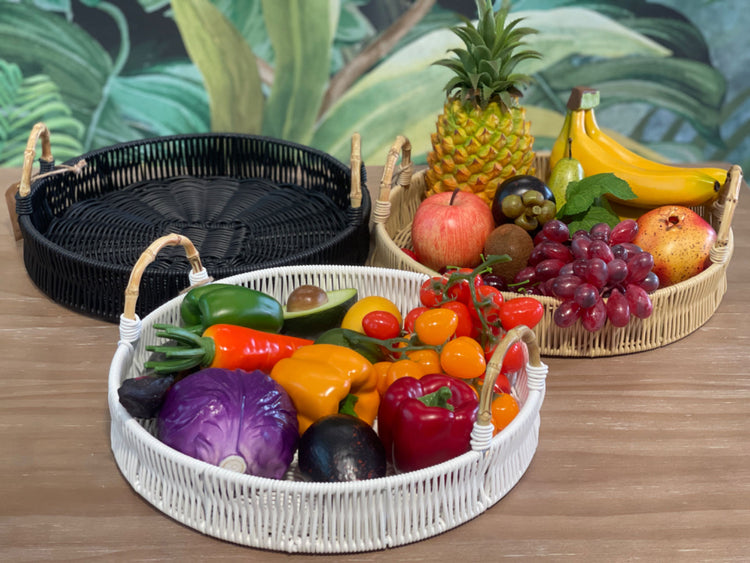 ELE LIGHT & DECOR Outdoor/Indoor Decorative White Wicker Serving Tray With Handle