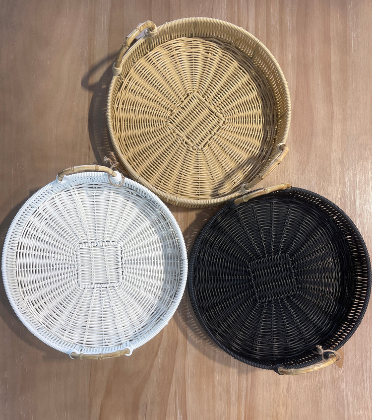 ELE LIGHT & DECOR Outdoor/Indoor Decorative White Wicker Serving Tray With Handle