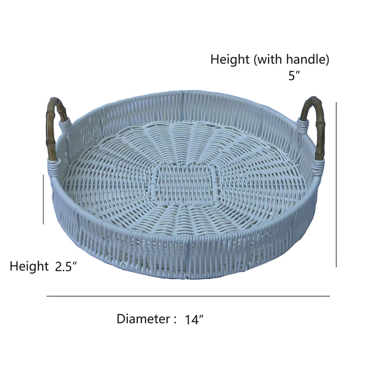 ELE LIGHT & DECOR Outdoor/Indoor Decorative White Wicker Serving Tray With Handle