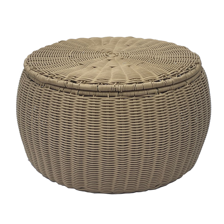 ELE LIGHT & DECOR Outdoor /Indoor Tan Pouf Wicker Footstool Storage Seat With Lid