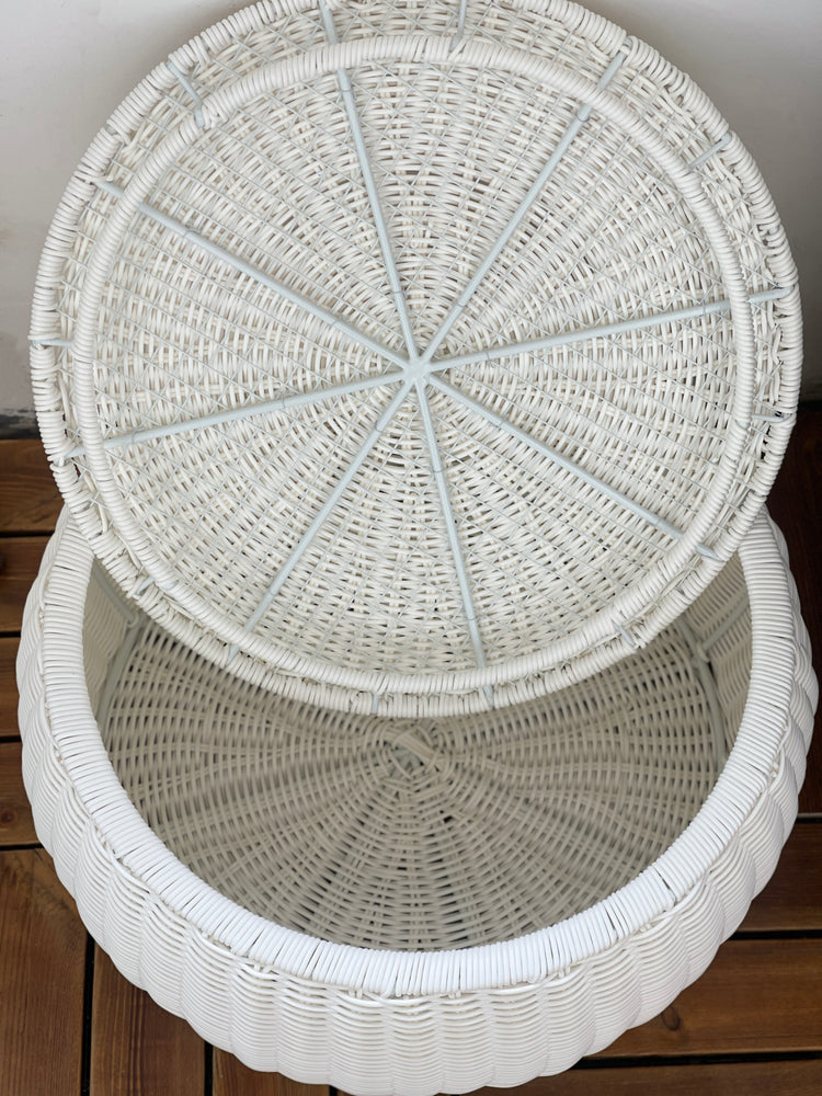 ELE LIGHT & DECOR Outdoor /Indoor White Pouf Wicker Footstool Storage Seat With Lid