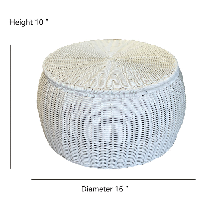 ELE LIGHT & DECOR Outdoor /Indoor White Pouf Wicker Footstool Storage Seat With Lid