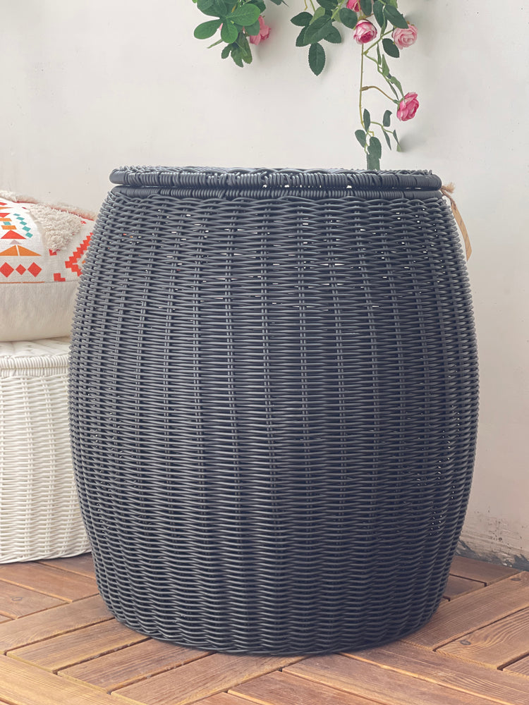 ELE LIGHT & DECOR Outdoor/Indoor Wicker Storage Ottoman With Lid Boho Side Table