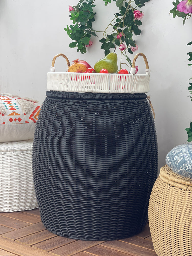 ELE LIGHT & DECOR Outdoor/Indoor Wicker Storage Ottoman With Lid Boho Side Table