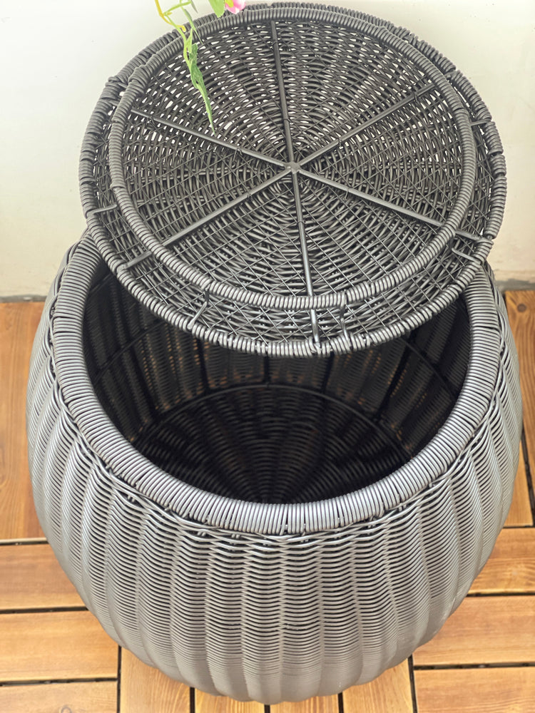 ELE LIGHT & DECOR Outdoor/Indoor Wicker Storage Ottoman With Lid Boho Side Table
