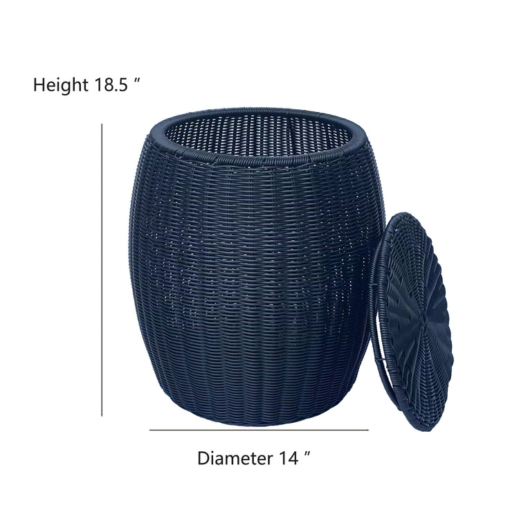 ELE LIGHT & DECOR Outdoor/Indoor Wicker Storage Ottoman With Lid Boho Side Table
