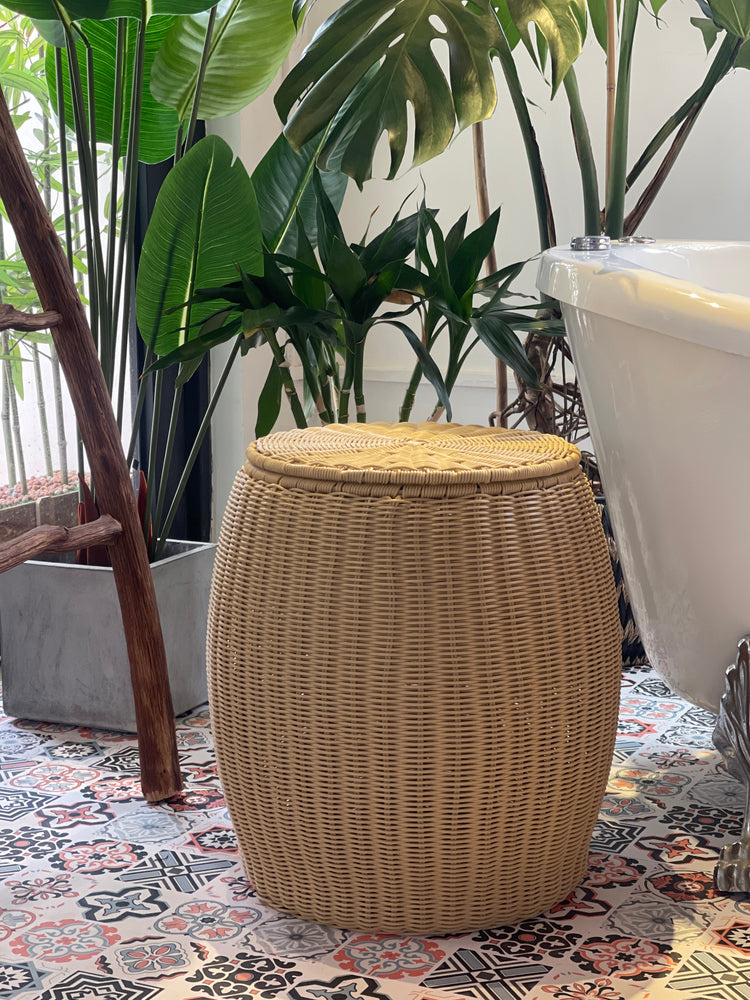 ELE LIGHT & DECOR Outdoor/Indoor Wicker Storage Ottoman With Lid Boho Side Table