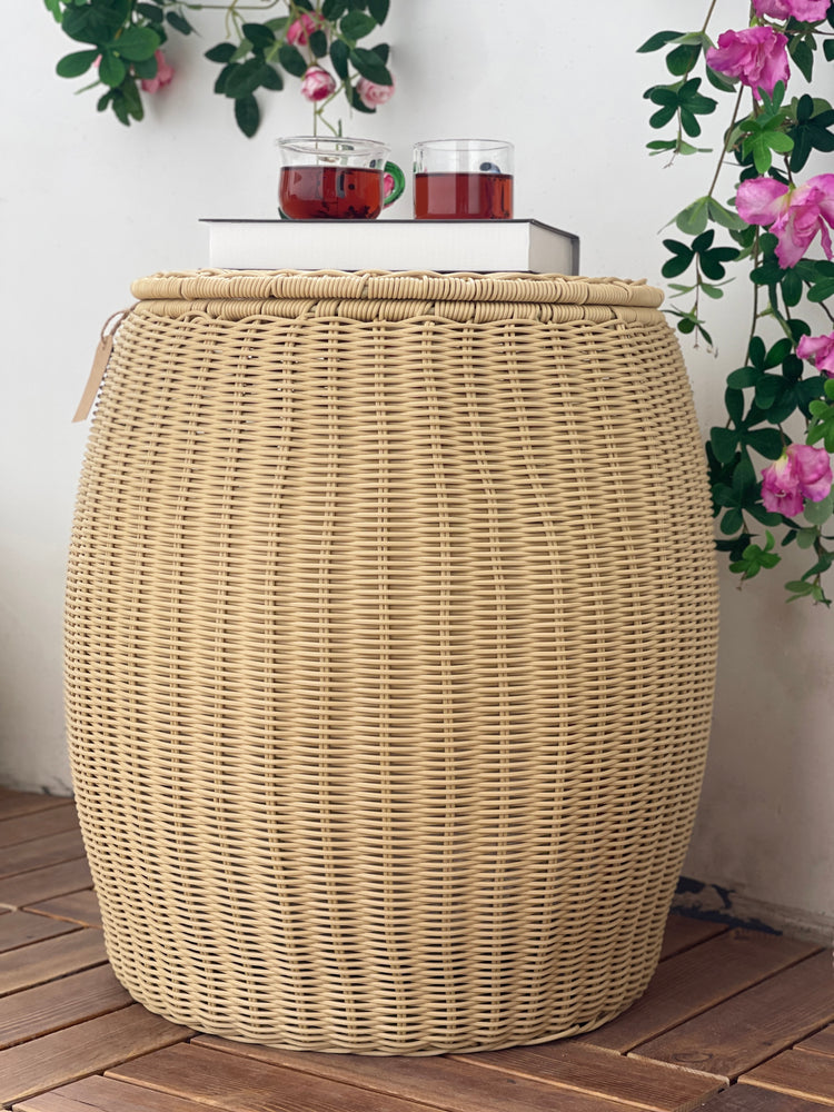 ELE LIGHT & DECOR Outdoor/Indoor Wicker Storage Ottoman With Lid Boho Side Table