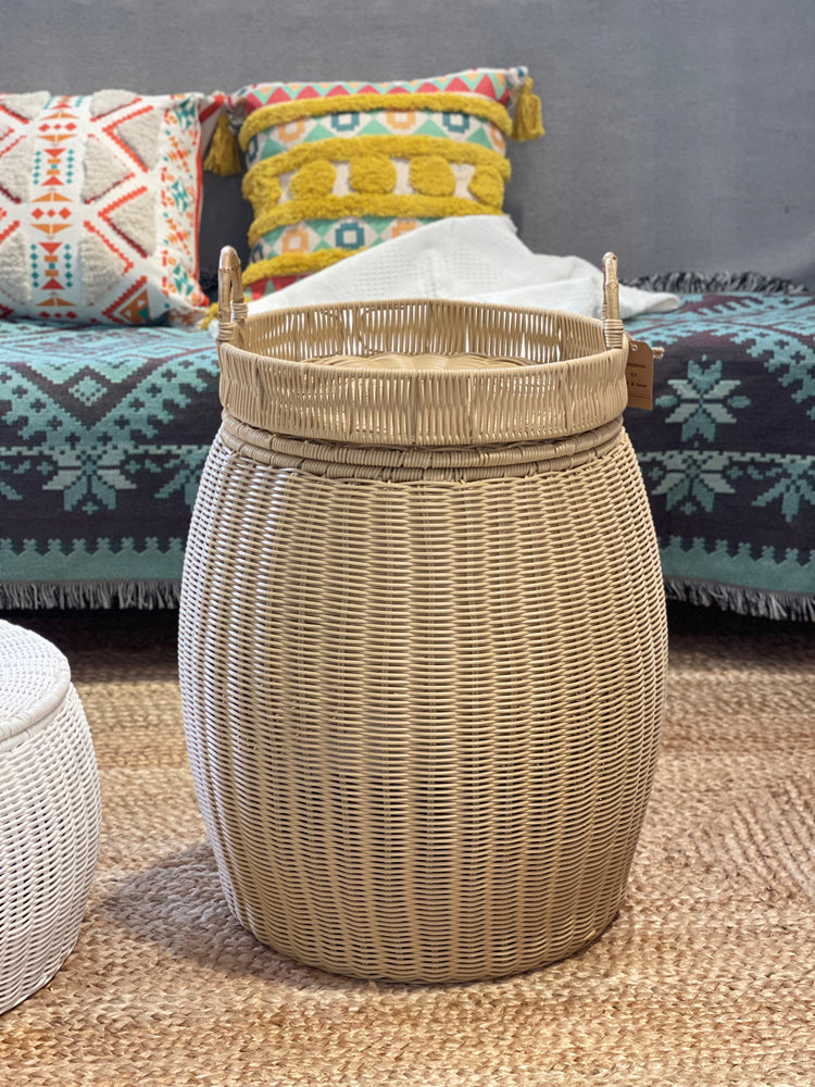 ELE LIGHT & DECOR Outdoor/Indoor Wicker Storage Ottoman With Lid Boho Side Table