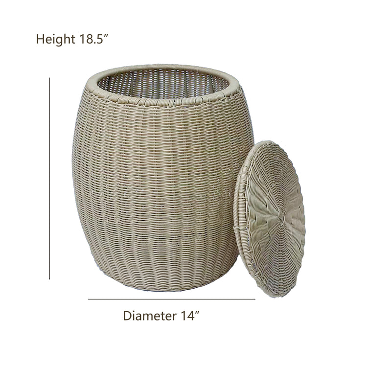 ELE LIGHT & DECOR Outdoor/Indoor Wicker Storage Ottoman With Lid Boho Side Table