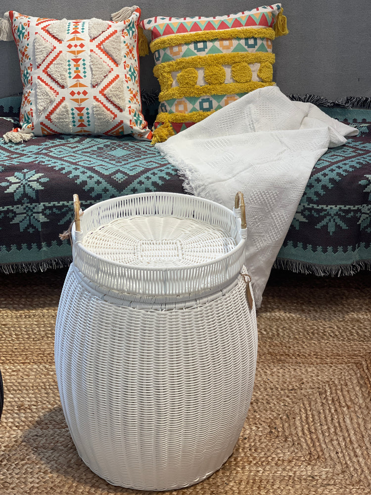 ELE LIGHT & DECOR Outdoor/Indoor Wicker Storage Ottoman With Lid Boho Side Table