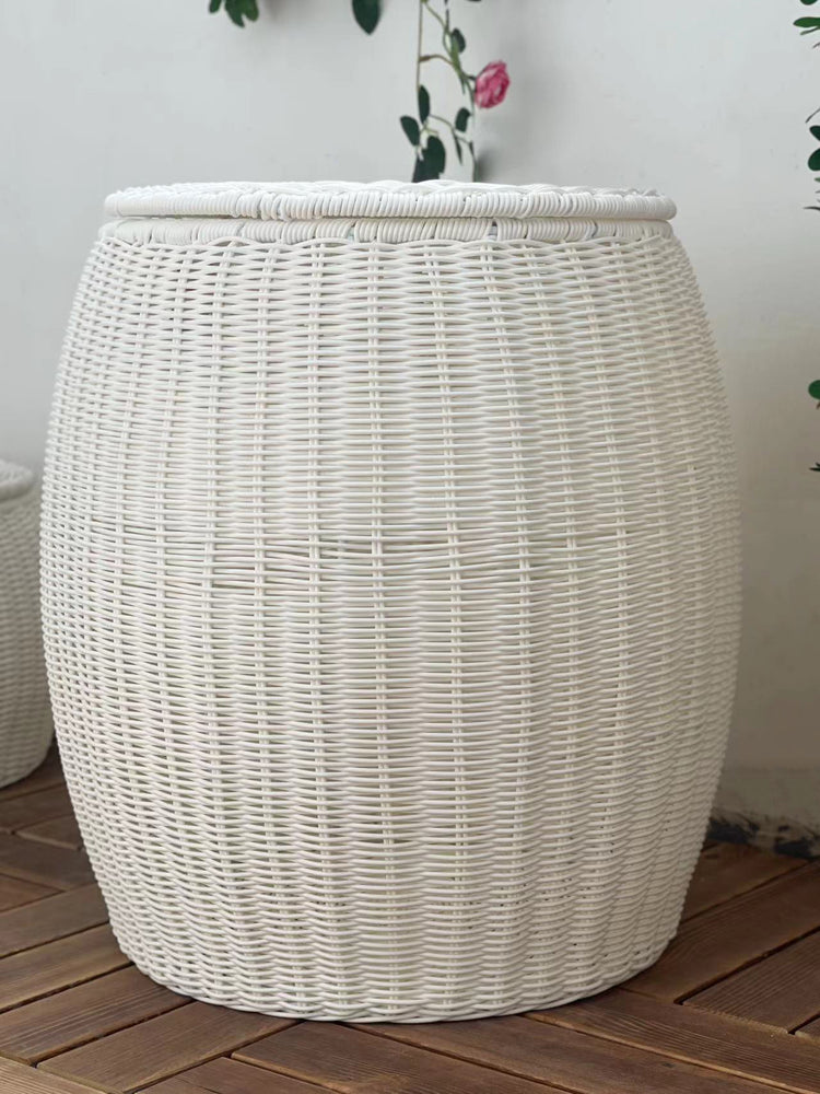 ELE LIGHT & DECOR Outdoor/Indoor Wicker Storage Ottoman With Lid Boho Side Table