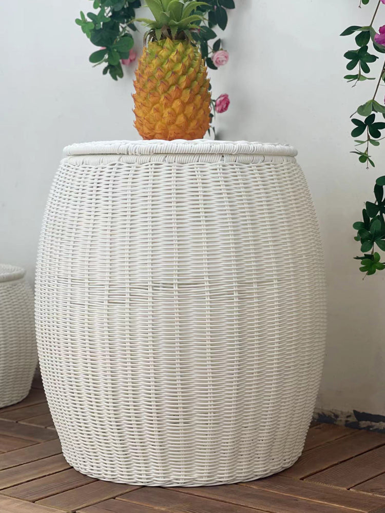 ELE LIGHT & DECOR Outdoor/Indoor Wicker Storage Ottoman With Lid Boho Side Table