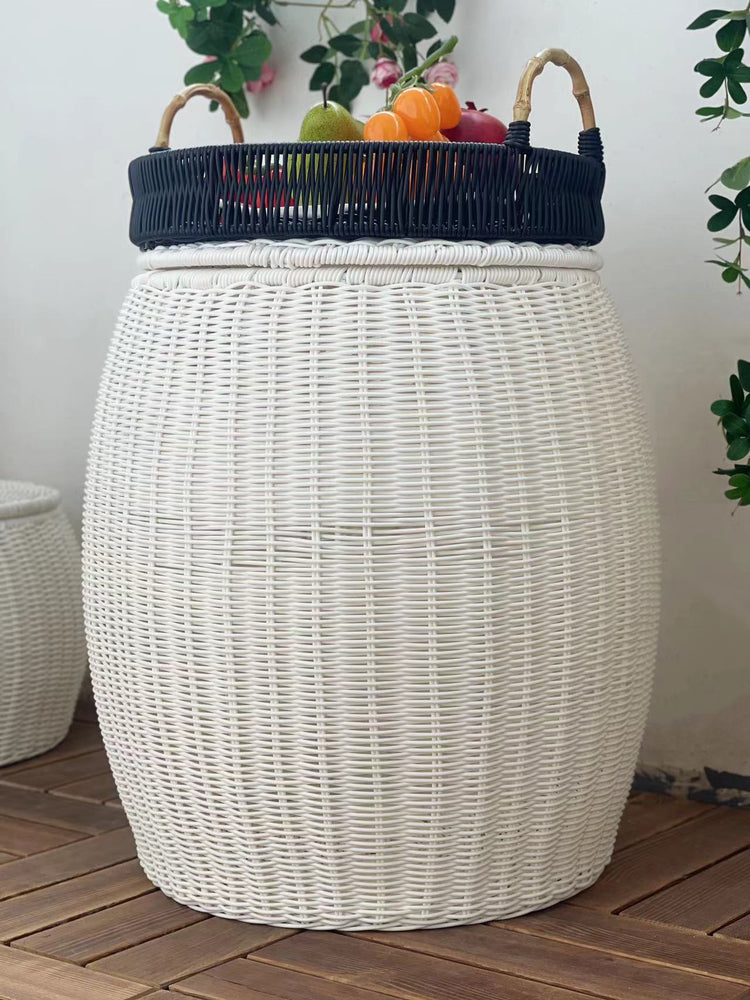 ELE LIGHT & DECOR Outdoor/Indoor Wicker Storage Ottoman With Lid Boho Side Table