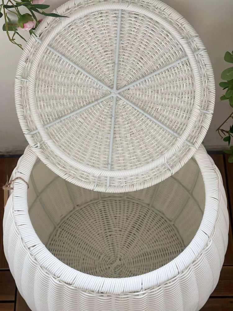 ELE LIGHT & DECOR Outdoor/Indoor Wicker Storage Ottoman With Lid Boho Side Table