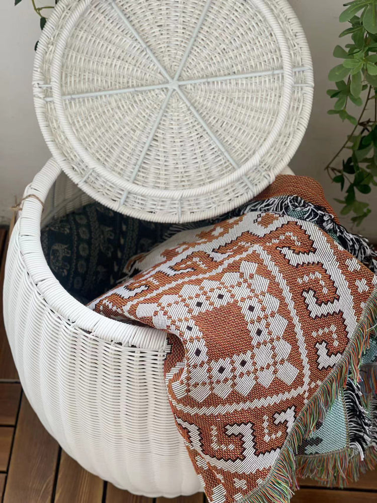 ELE LIGHT & DECOR Outdoor/Indoor Wicker Storage Ottoman With Lid Boho Side Table