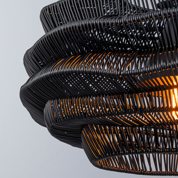 1-Light Outdoor Wicker Coastal Rattan Pendant Light Black Shade