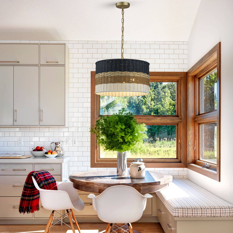 Dylan 14 in. Wide 3- Light Drum Chandelier Multi Color Coastal Modern Pendant