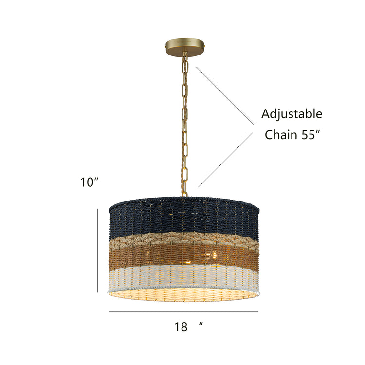 Dylan 14 in. Wide 3- Light Drum Chandelier Multi Color Coastal Modern Pendant