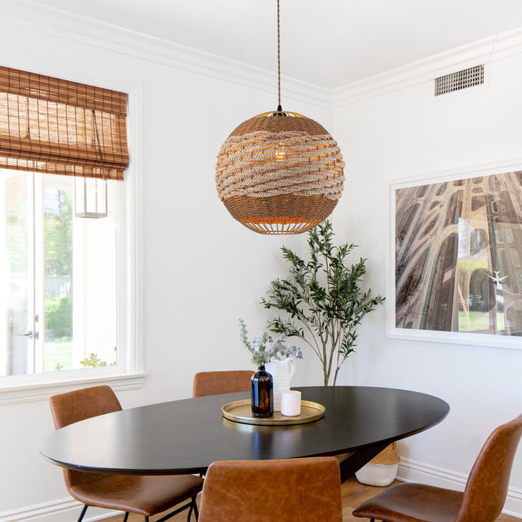 Palma 1-Light Two Tone Natural Woven Globe Pendant Light
