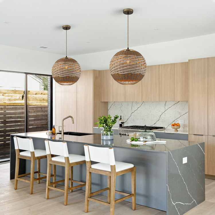 Palma 1-Light Two Tone Natural Woven Globe Pendant Light